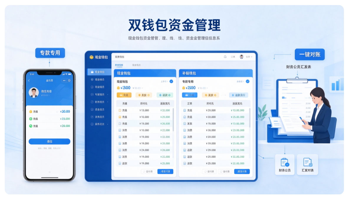 食堂订餐系统双钱包资金管理，简化单位餐补发放与财务对账工作