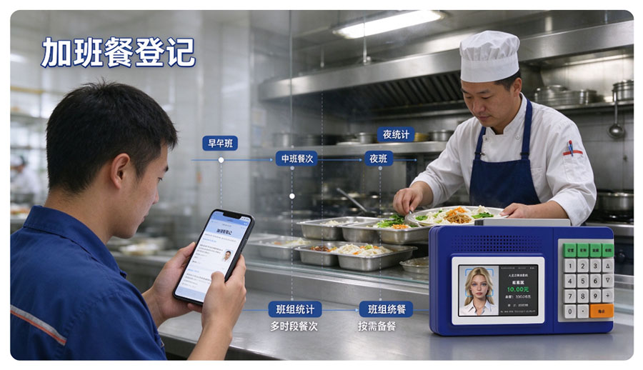 食堂订餐系统加班餐登记，适配工厂企业轮班倒班人员就餐管理