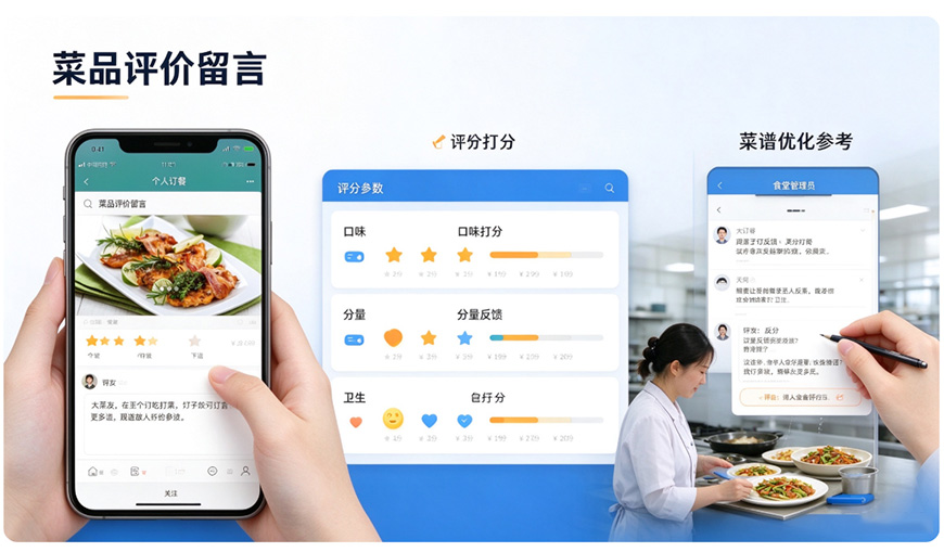食堂报餐系统菜品评价留言模块，搭建食堂和就餐人员沟通桥梁